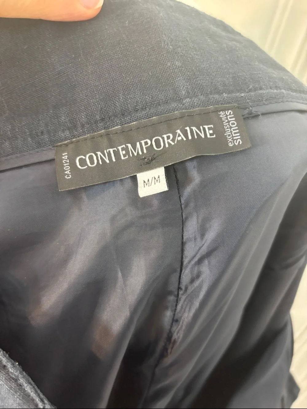 CONTEMPORAINE Navy Linen Blend High Waist Wide Leg Pants | Size: Medium - Picture 7 of 7